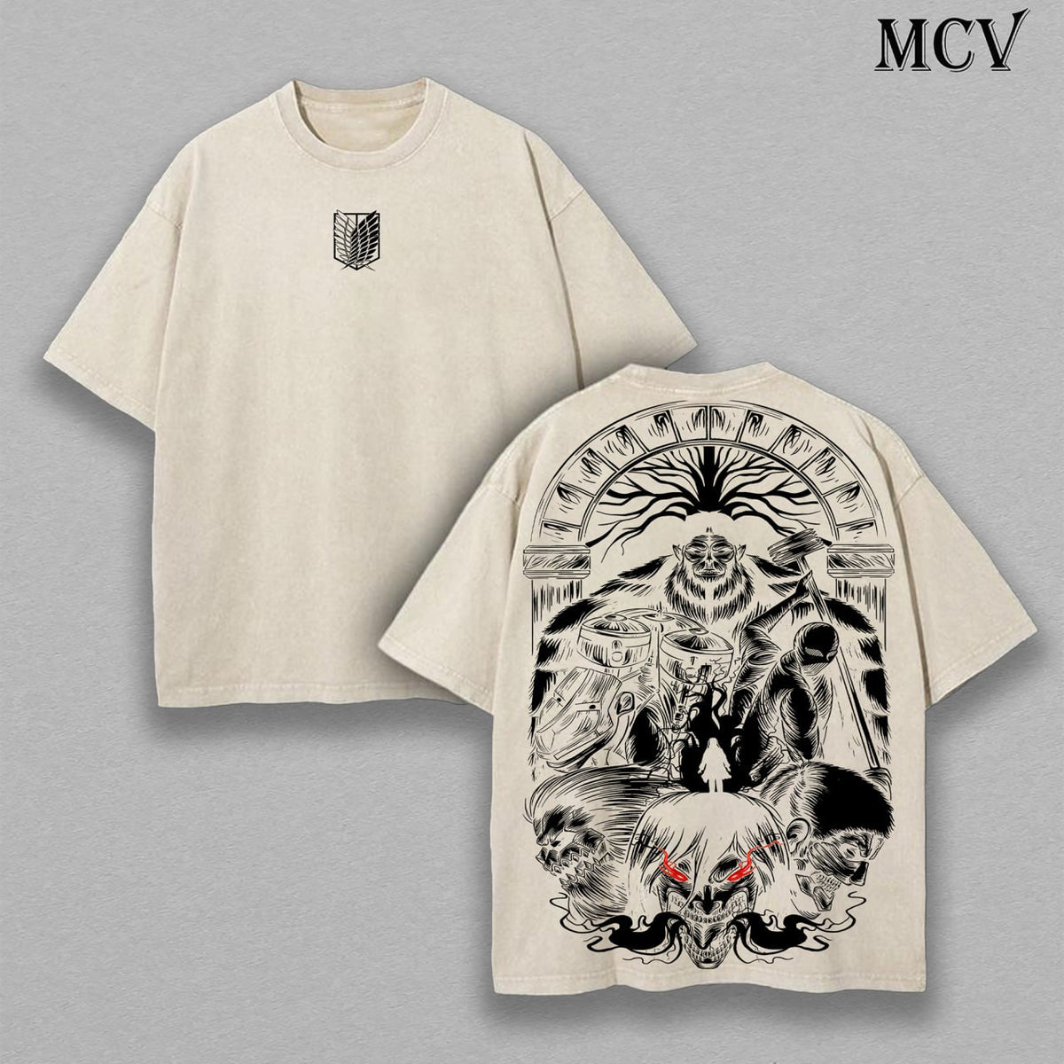 Beast Titan Apocalypse – Attack on Titan Vintage Washed Heavyweight Cotton Anime Graphic T-Shirt Dark Streetwear