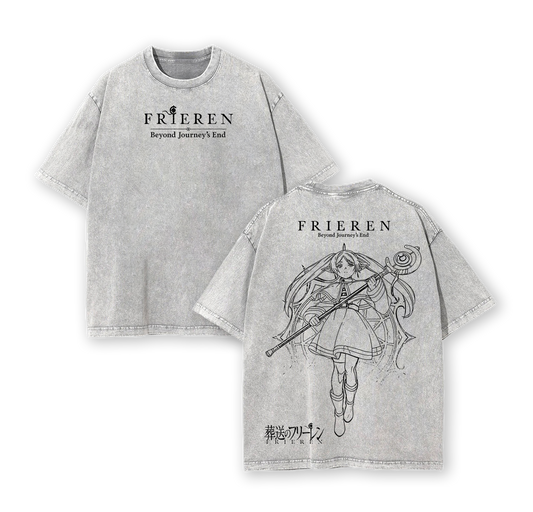 Frieren Tee Washed – Frieren Beyond Journey’s End Vintage Washed Heavy Cotton Oversized Anime Manga T-Shirt