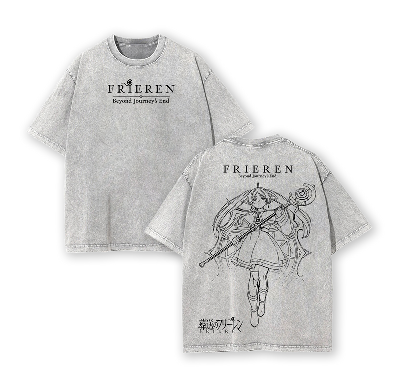 Frieren Tee Washed – Frieren Beyond Journey’s End Vintage Washed Heavy Cotton Oversized Anime Manga T-Shirt
