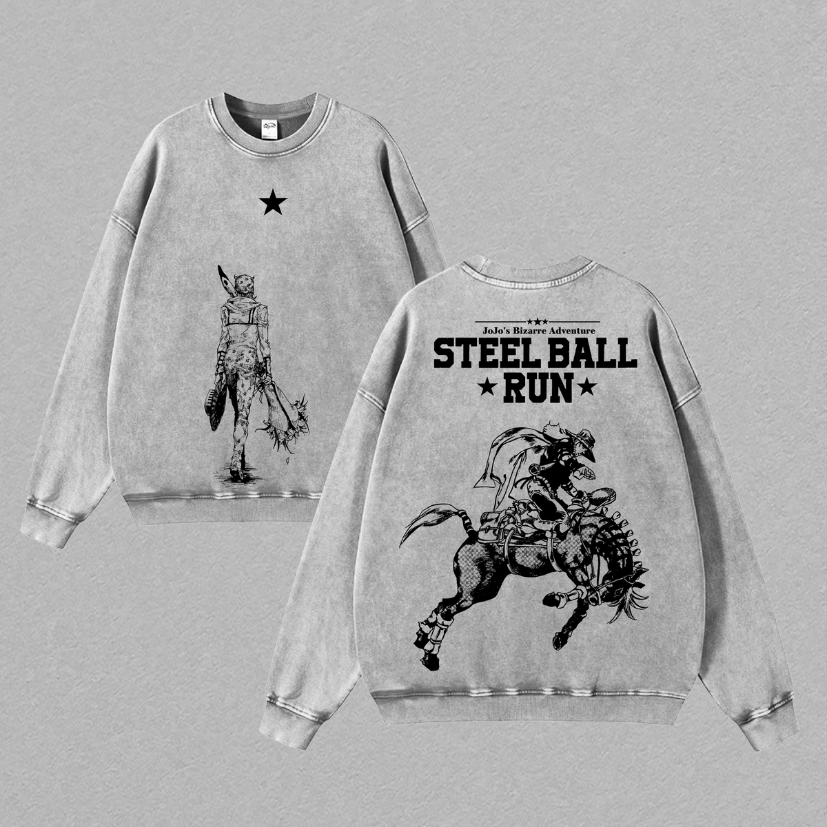 Steel Ball Run Jojo's Bizarre Adventure Anime Double Printed Vintage Washed Tee Unisex Oversize Anime Manga Washed Heavyweight Cotton T-shirt