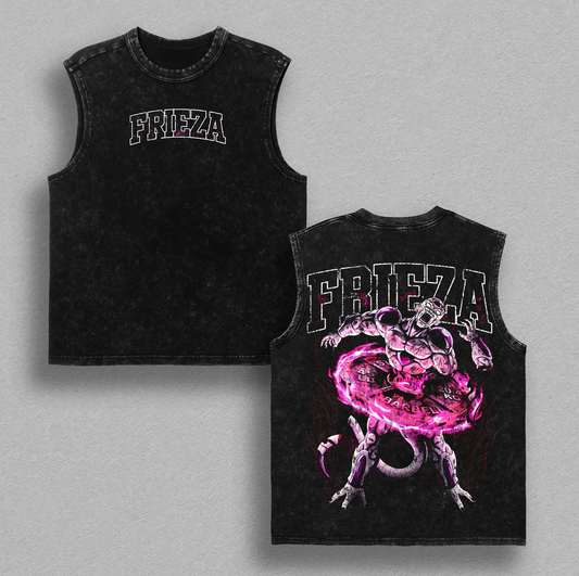 Retro Heavy Limited Frieza DBZ Vintage Washed Oversized Graphic Tee, Gym Pump Cover, Purple Energy Villain Design, Heavyweight Cotton Unisex Streetwear