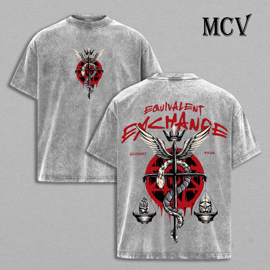 Equivalent Exchange Fullmetal Alchemist Washed T-Shirt, Vintage Anime Oversized Tee