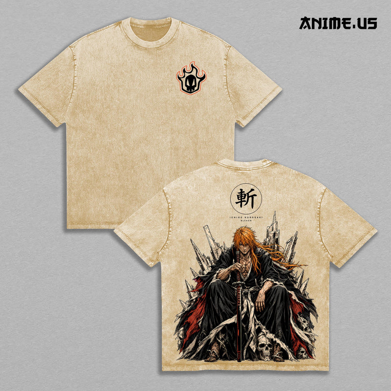 Ichigo Kurosaki Bleach Vintage Washed Oversized T-Shirt, Soul Reaper Bankai Anime Graphic Tee, Heavyweight Cotton Streetwear Shirt, Manga Fan Gift