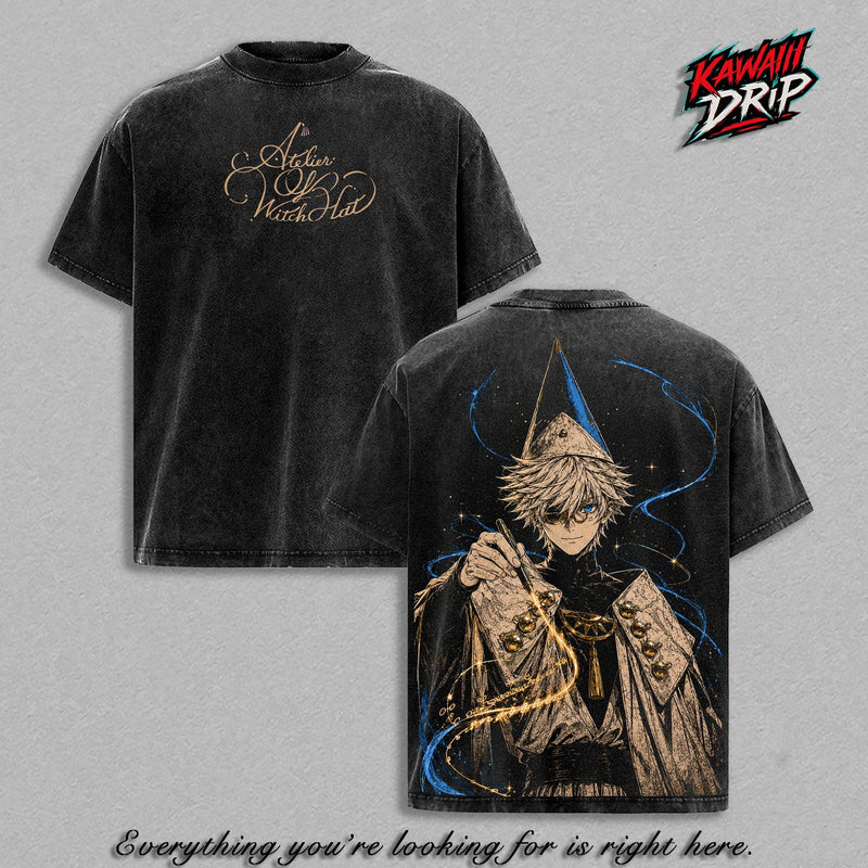 Qifrey Witch Hat Atelier T-Shirt Washed – Anime Manga Graphic Tee, Heavy Cotton Unisex Oversized Vintage Streetwear Shirt