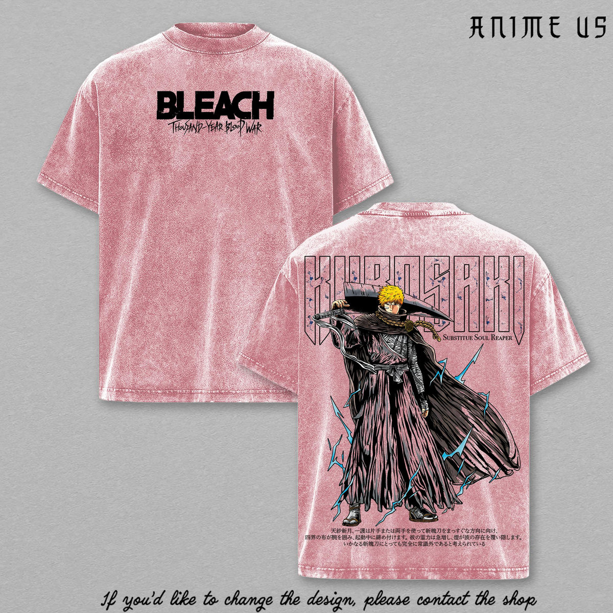Ichigo Kurosaki Bleach Thousand Year Blood War Anime Vintage Washed Oversized Graphic Tee Soul Reaper Streetwear Shirt