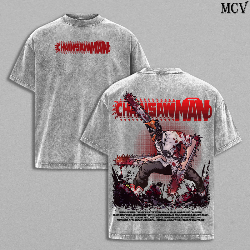 Battle Mode Denji Chainsaw Man – Vintage Washed Anime Graphic Tee