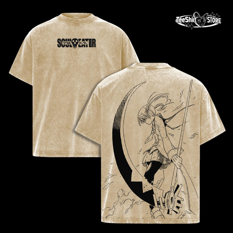 Retro Vintage Unisex Soul Eater Maka Anime Manga Acid Washed Heavyweight T-Shirt And Hoodie, Oversized Anime Streetwear Tee, Y2K Dark Anime Merch, Menswear Graphic Top, Gift for Anime Fans