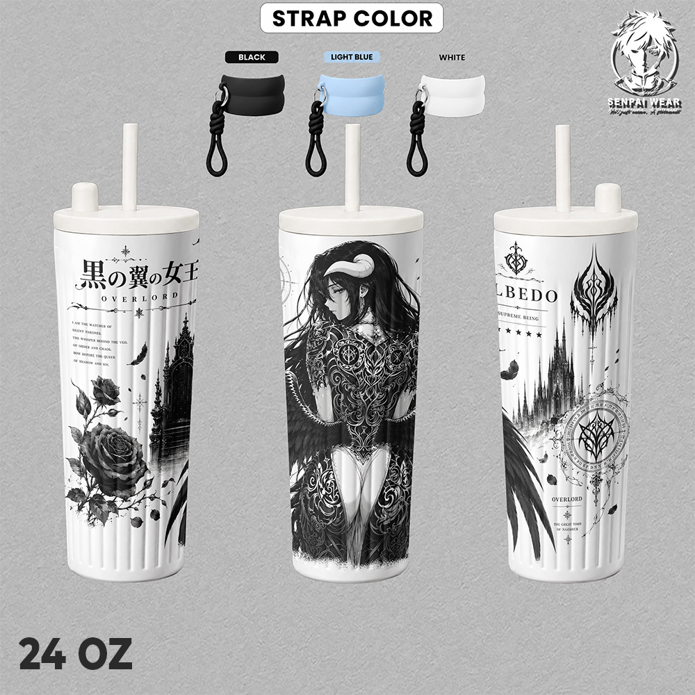 Albedo Overlord 17oz 24oz 30oz Insulated Tumbler, Black Wing Queen Anime Travel Mug, Gothic Manga Thermal Cup, Reusable Hot & Cold Drink Cup, Dark Fantasy Gift for Overlord Fans