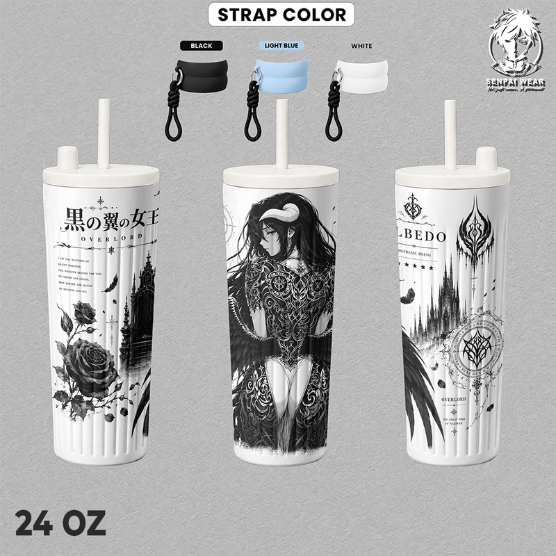 Albedo Overlord 17oz 24oz 30oz Insulated Tumbler, Black Wing Queen Anime Travel Mug, Gothic Manga Thermal Cup, Reusable Hot & Cold Drink Cup, Dark Fantasy Gift for Overlord Fans