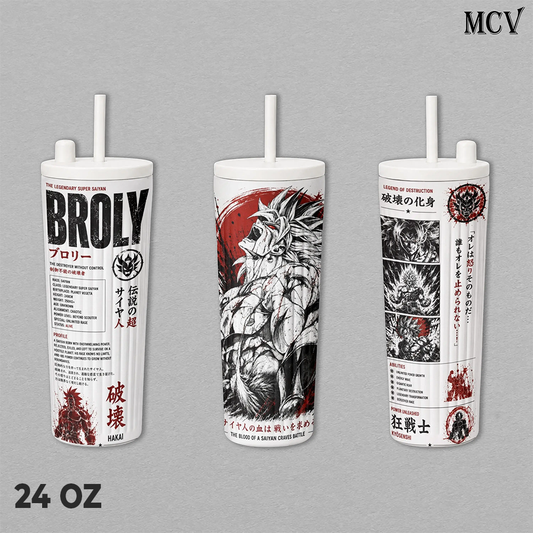 Broly DBZ Tumbler 17oz 24oz 30oz, Premium Insulated Stainless Steel Travel Mug with Lid and Handle, Broly SuperSaiyan Anime Graphic Design, Reusable Coffee Water Cup, Gift for DBZ Fans