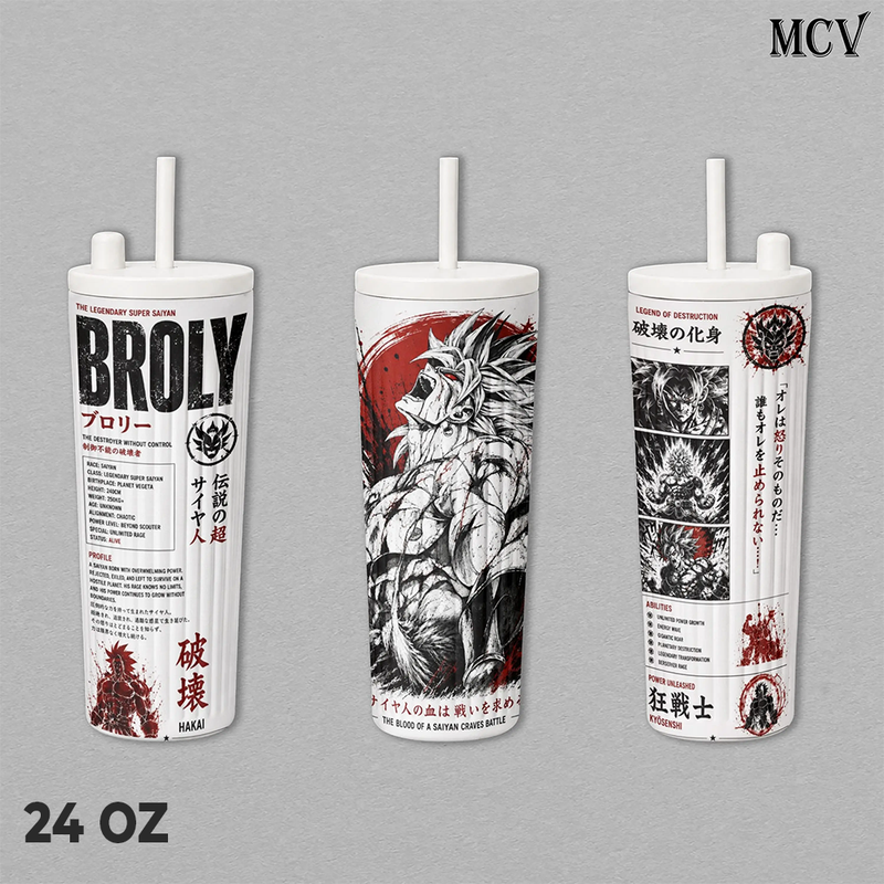 Broly DBZ Tumbler 17oz 24oz 30oz, Premium Insulated Stainless Steel Travel Mug with Lid and Handle, Broly SuperSaiyan Anime Graphic Design, Reusable Coffee Water Cup, Gift for DBZ Fans