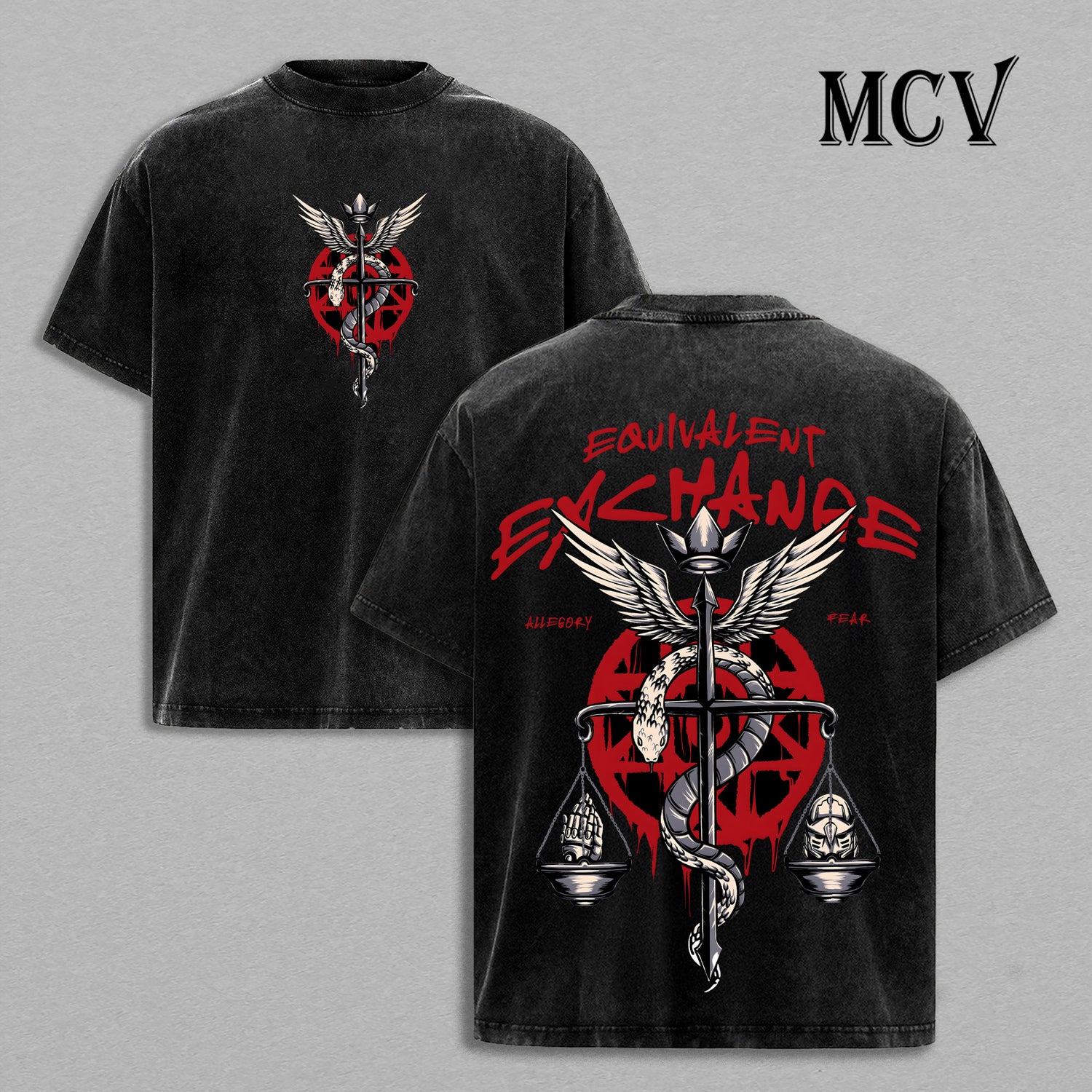 Equivalent Exchange Fullmetal Alchemist Washed T-Shirt, Vintage Anime Oversized Tee