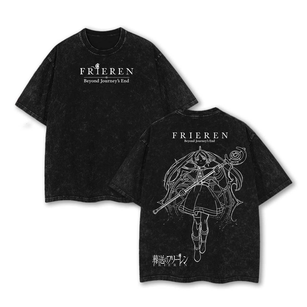 Frieren Tee Washed – Frieren Beyond Journey’s End Vintage Washed Heavy Cotton Oversized Anime Manga T-Shirt