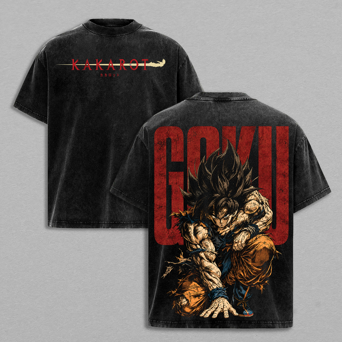 ''Gokuuuuuu'' DBZ Vintage Washed T-Shirt - Anime Graphic Tee Oversized DBZ Streetwear Top Cotton Tshirt Classic Menswear Clothes Apparel Gift for DBZ Fans Men & Wome