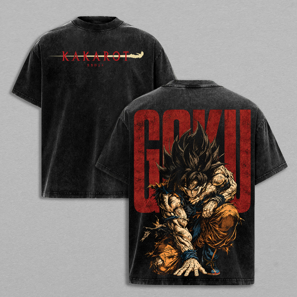 ''Gokuuuuuu'' DBZ Vintage Washed T-Shirt - Anime Graphic Tee Oversized DBZ Streetwear Top Cotton Tshirt Classic Menswear Clothes Apparel Gift for DBZ Fans Men & Wome