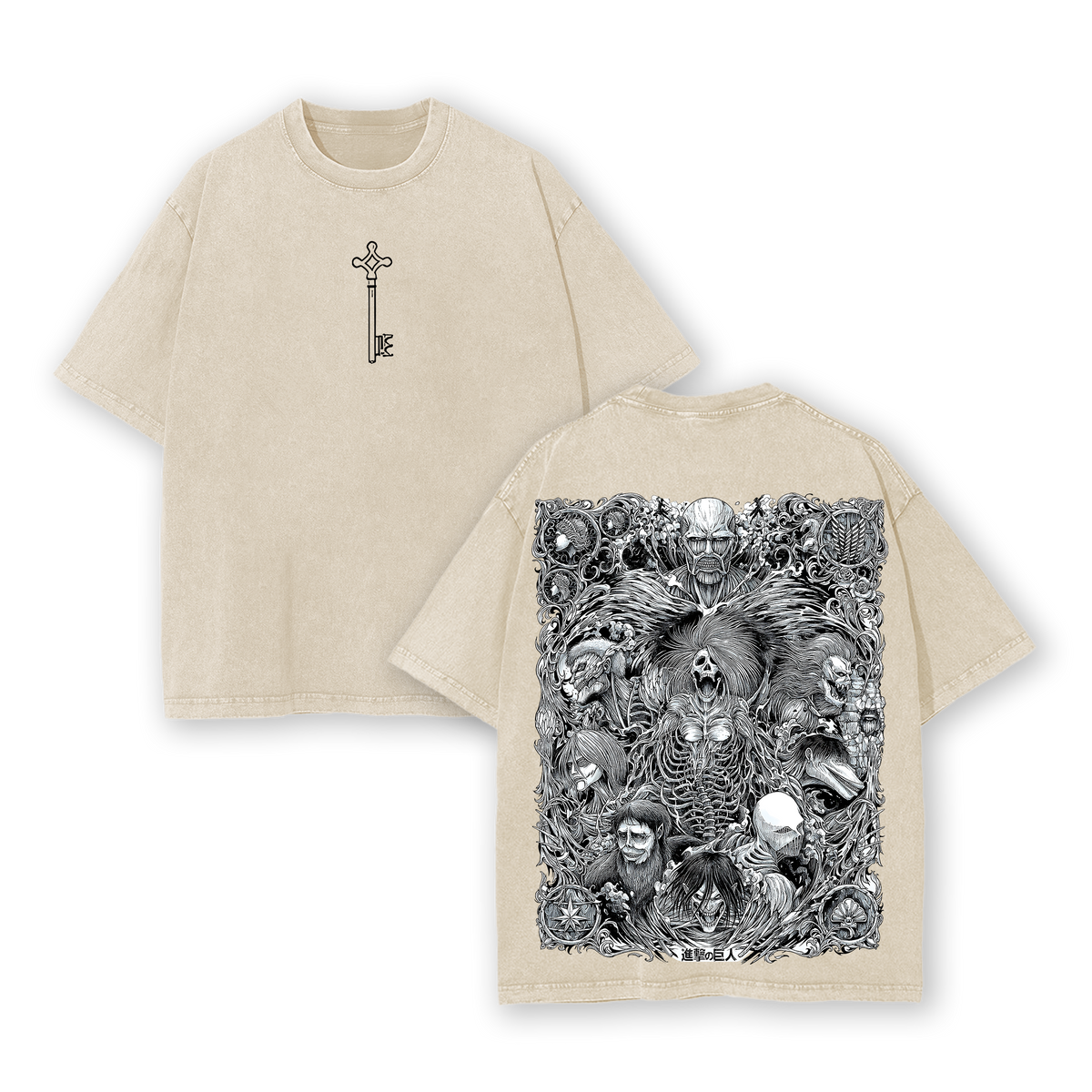 The Key Shingeki no Kyojin - Attack On Titan Anime Double Printed Washed Tee