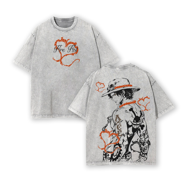 D. Ace Shirts - One Piece Anime Graphic Tee Oversized Acid Washed Soft Cotton Men T-Shirt