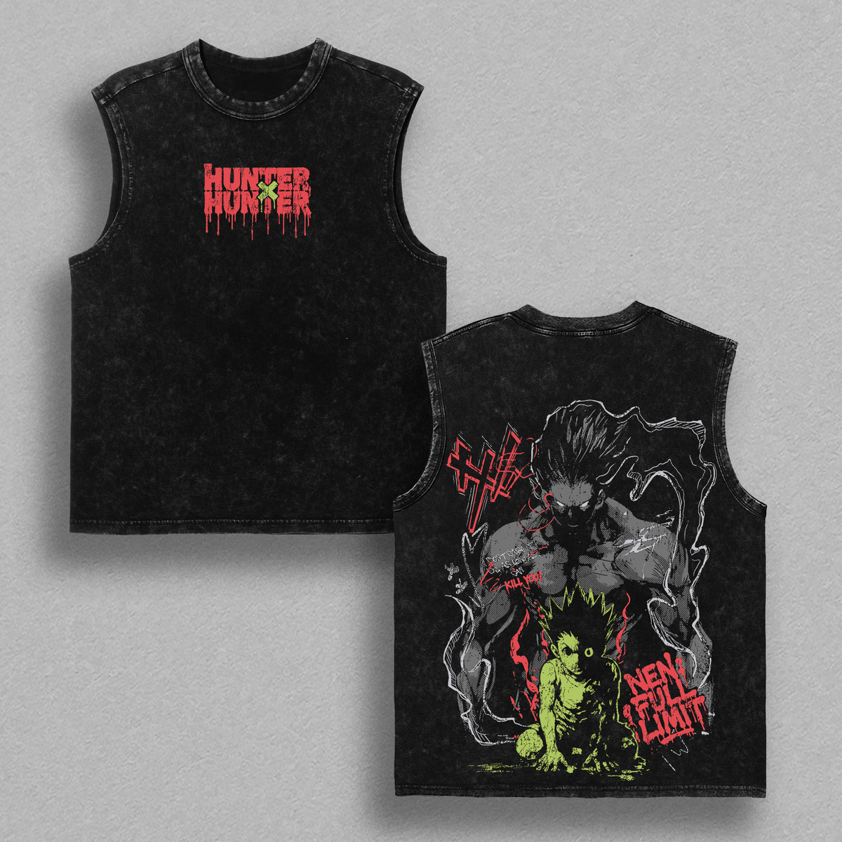 Gon Rage Unleashed Vintage Washed Oversized T-Shirt And Hoodie – Hunter x Hunter Dark Shonen Anime Graphic Tee, Heavyweight Cotton Unisex Streetwear Gift for Anime Fans