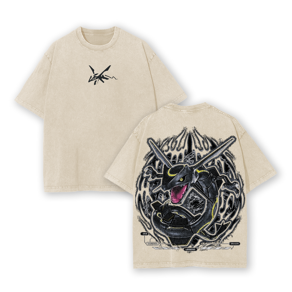 Pokemon "Rayquaza" Vintage Unisex Oversize Anime Manga Acid Washed Heavyweight Cotton T-shirt