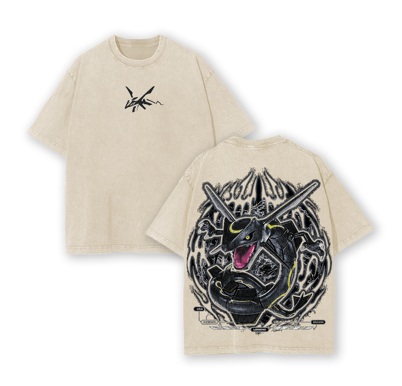 Pokemon "Rayquaza" Vintage Unisex Oversize Anime Manga Acid Washed Heavyweight Cotton T-shirt