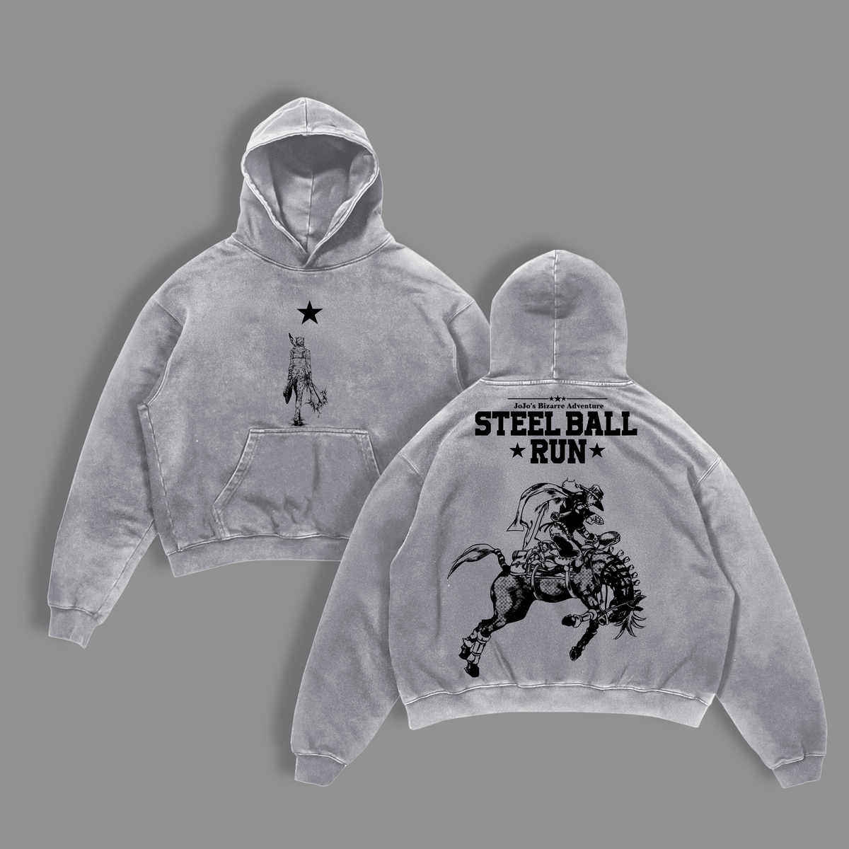 Steel Ball Run Jojo's Bizarre Adventure Anime Double Printed Vintage Washed Tee Unisex Oversize Anime Manga Washed Heavyweight Cotton T-shirt