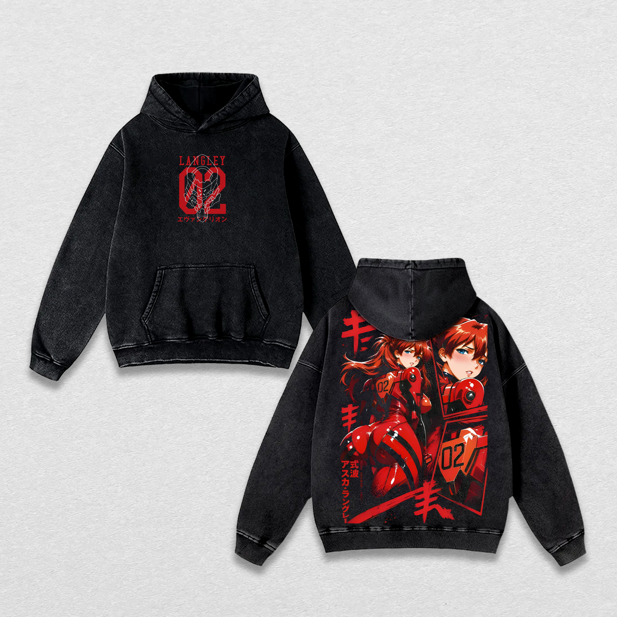 Asuka Langley Neon Genesis Evangelion T-Shirt, EVA Unit-02 Anime Graphic Tee, Vintage Washed Oversized Heavyweight Cotton Streetwear Shirt, Unisex Anime Gift for Evangelion Fans