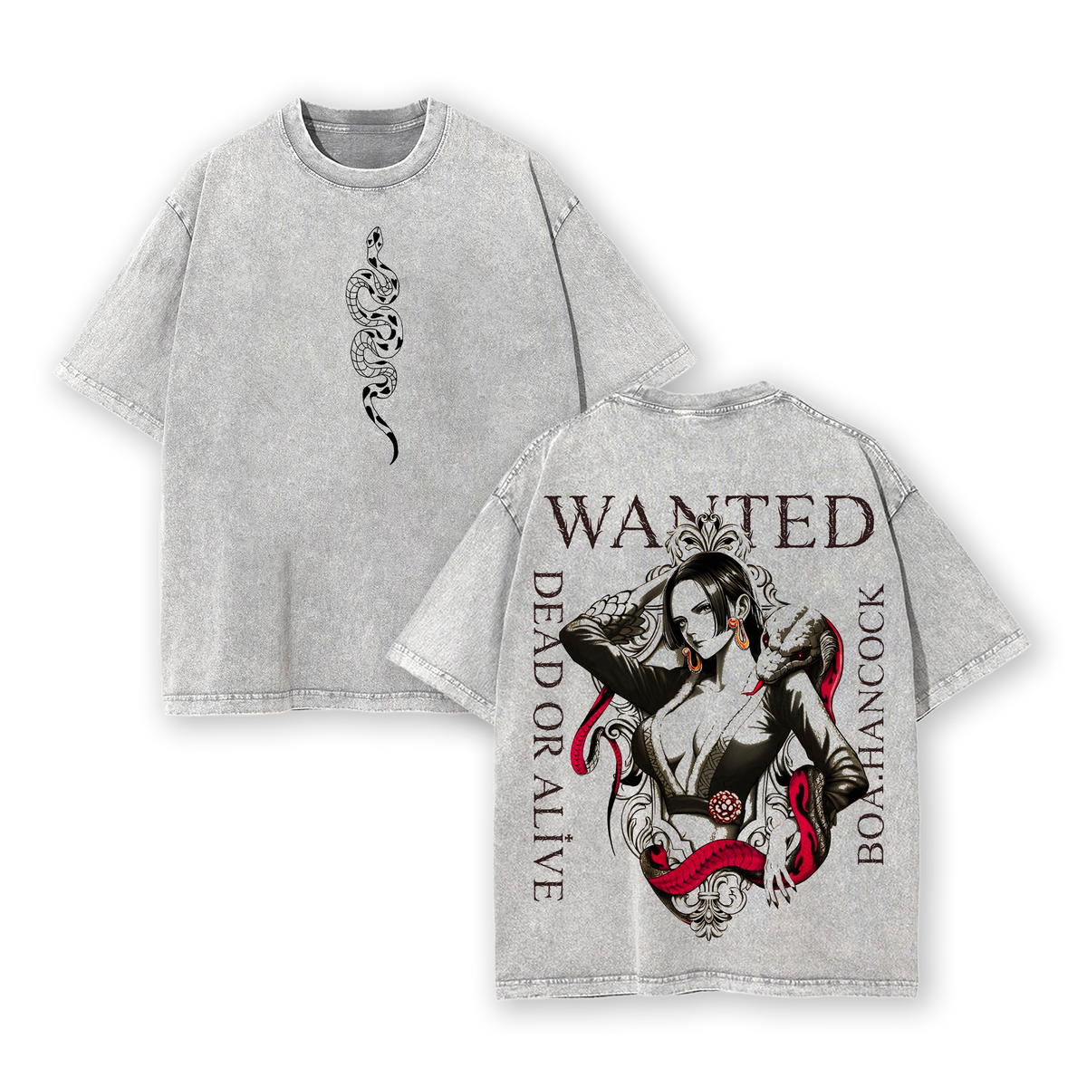Retro Boa Hancock One Piece Washed Tee, Oversized Heavyweight Cotton Anime Streetwear Graphic Shirt