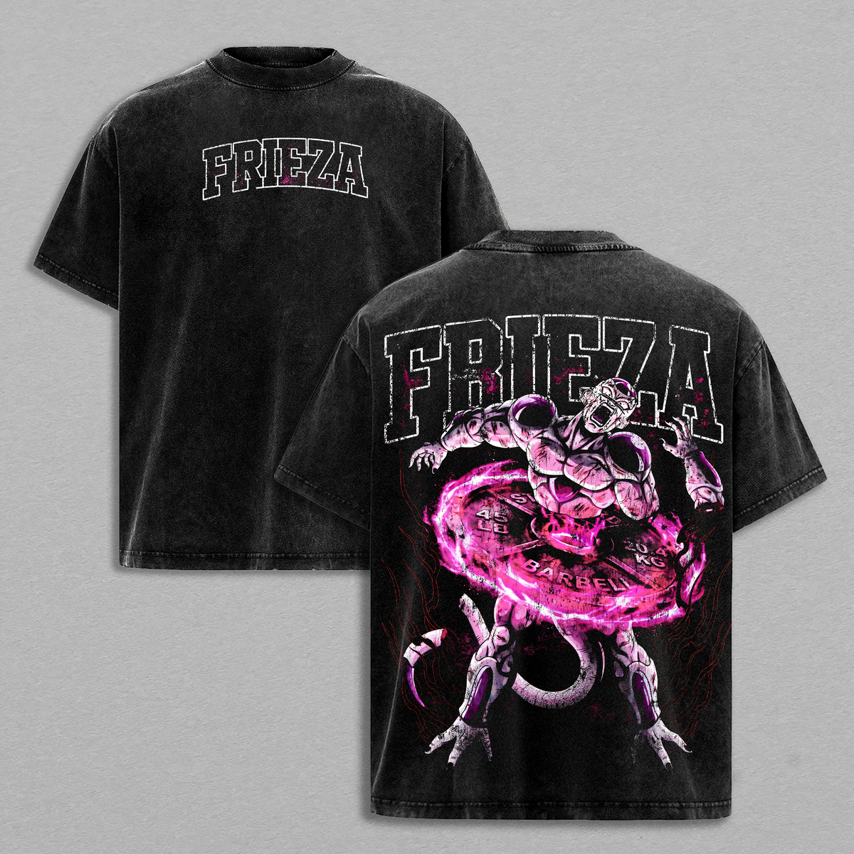 Retro Heavy Limited Frieza DBZ Vintage Washed Oversized Graphic Tee, Gym Pump Cover, Purple Energy Villain Design, Heavyweight Cotton Unisex Streetwear