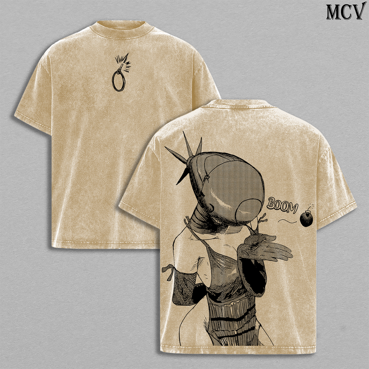 Explosive Devil Girl Reze – Chainsaw Man Vintage Washed Anime Graphic Tee