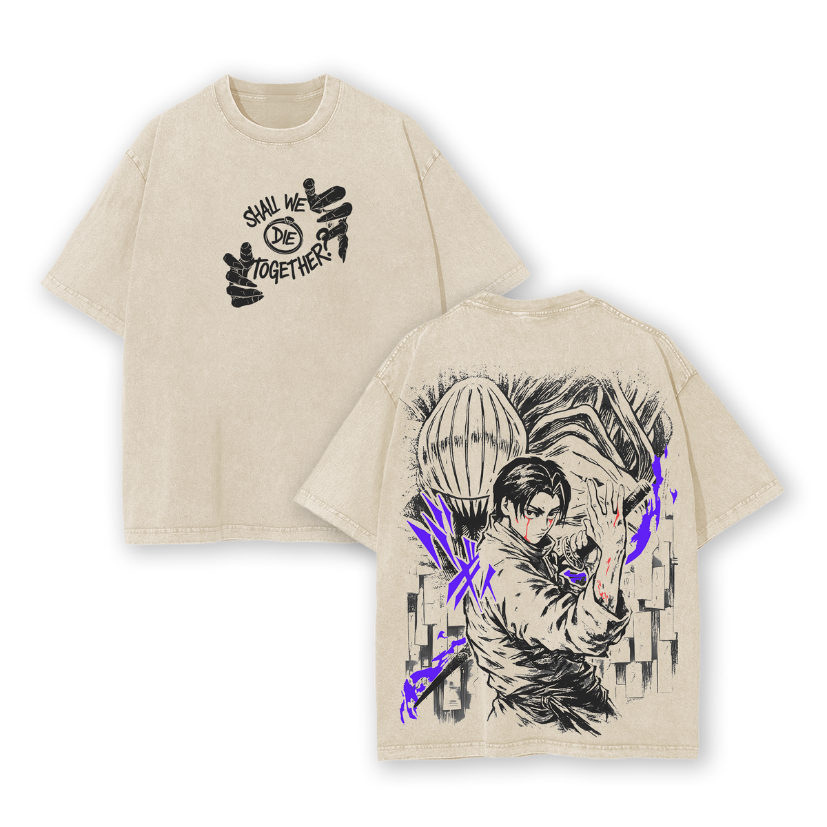 Yuta Okkotsu Vintage Washed Oversized T-Shirt – Jujutsu Kaisen The Culling Game Graphic Tee, “Shall We Die Together” Anime Shirt, Soft Cotton Casual Streetwear, Unisex Top, Gift for JJK Fans