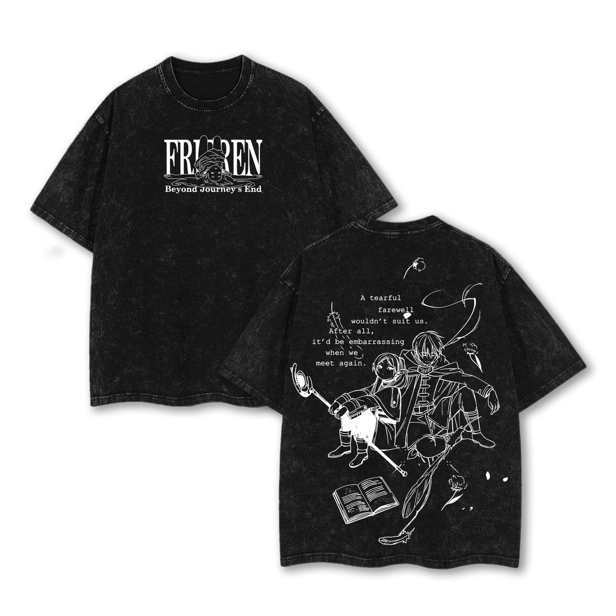 Frieren × Himmel Tee Washed – Beyond Journey’s End Vintage Washed Oversized Heavy Cotton Anime Manga T-Shirt