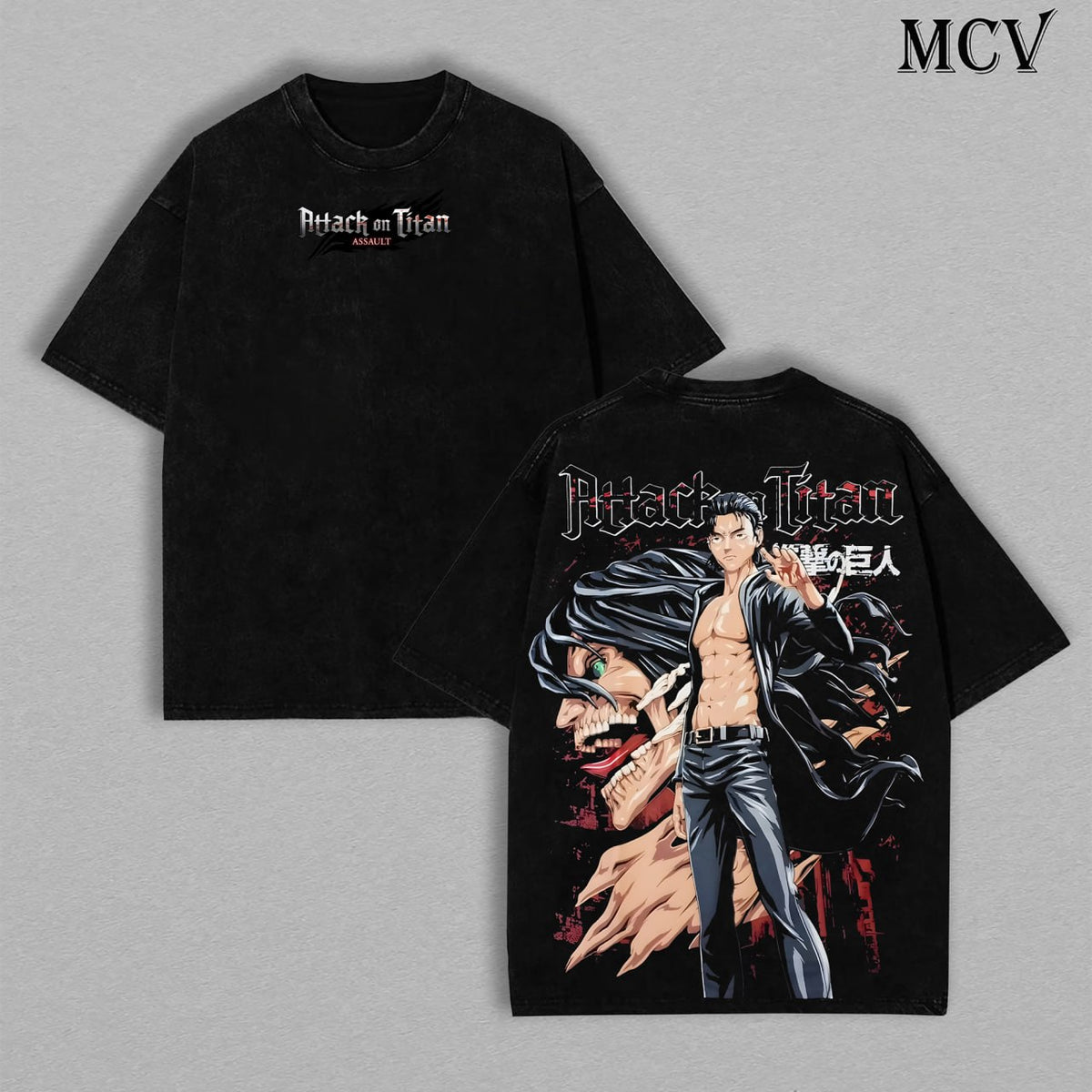 Eren Yeager Titan Awakening – Attack on Titan Vintage Washed Heavyweight Cotton Anime Graphic T-Shirt Streetwear