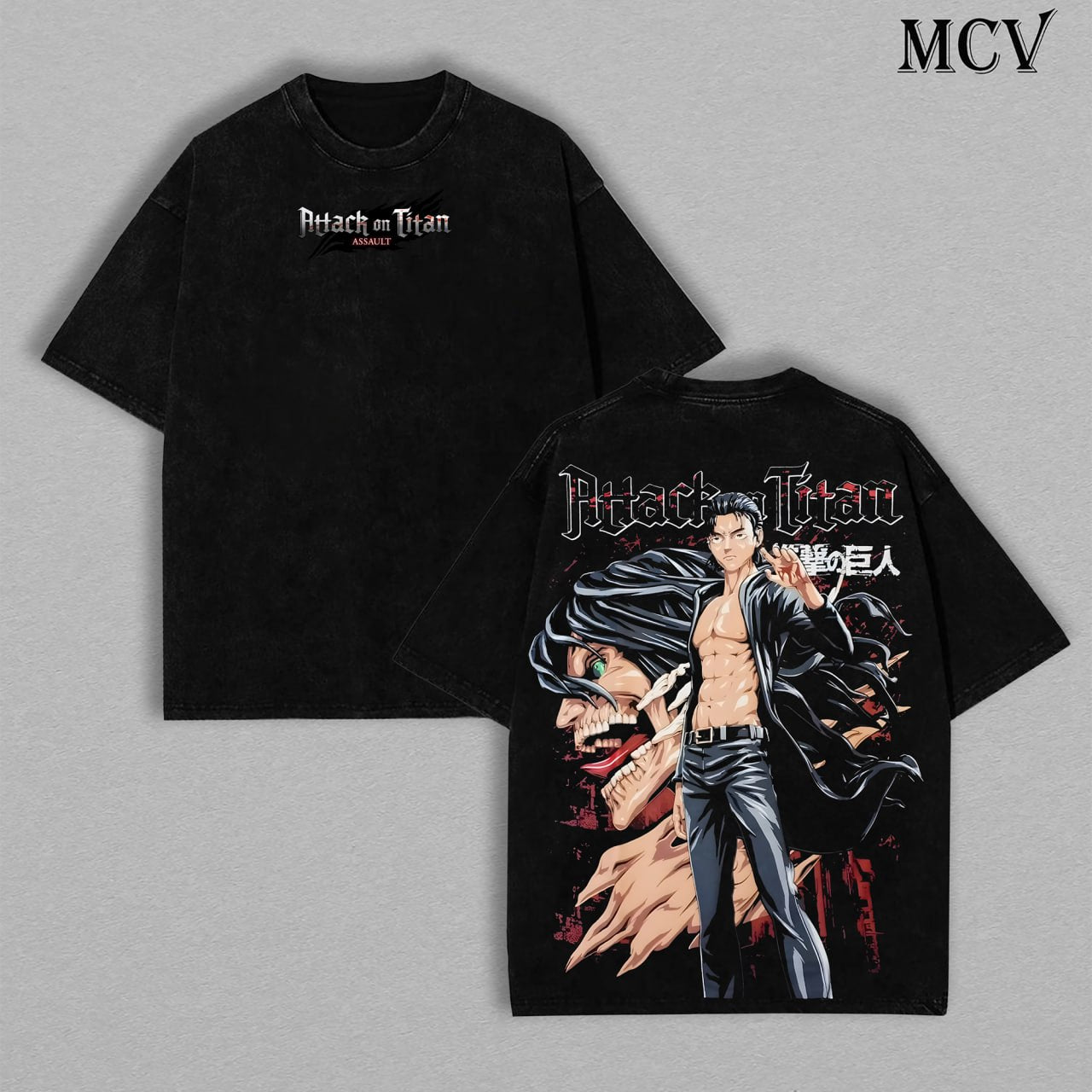 Eren Yeager Titan Awakening – Attack on Titan Vintage Washed Heavyweight Cotton Anime Graphic T-Shirt Streetwear