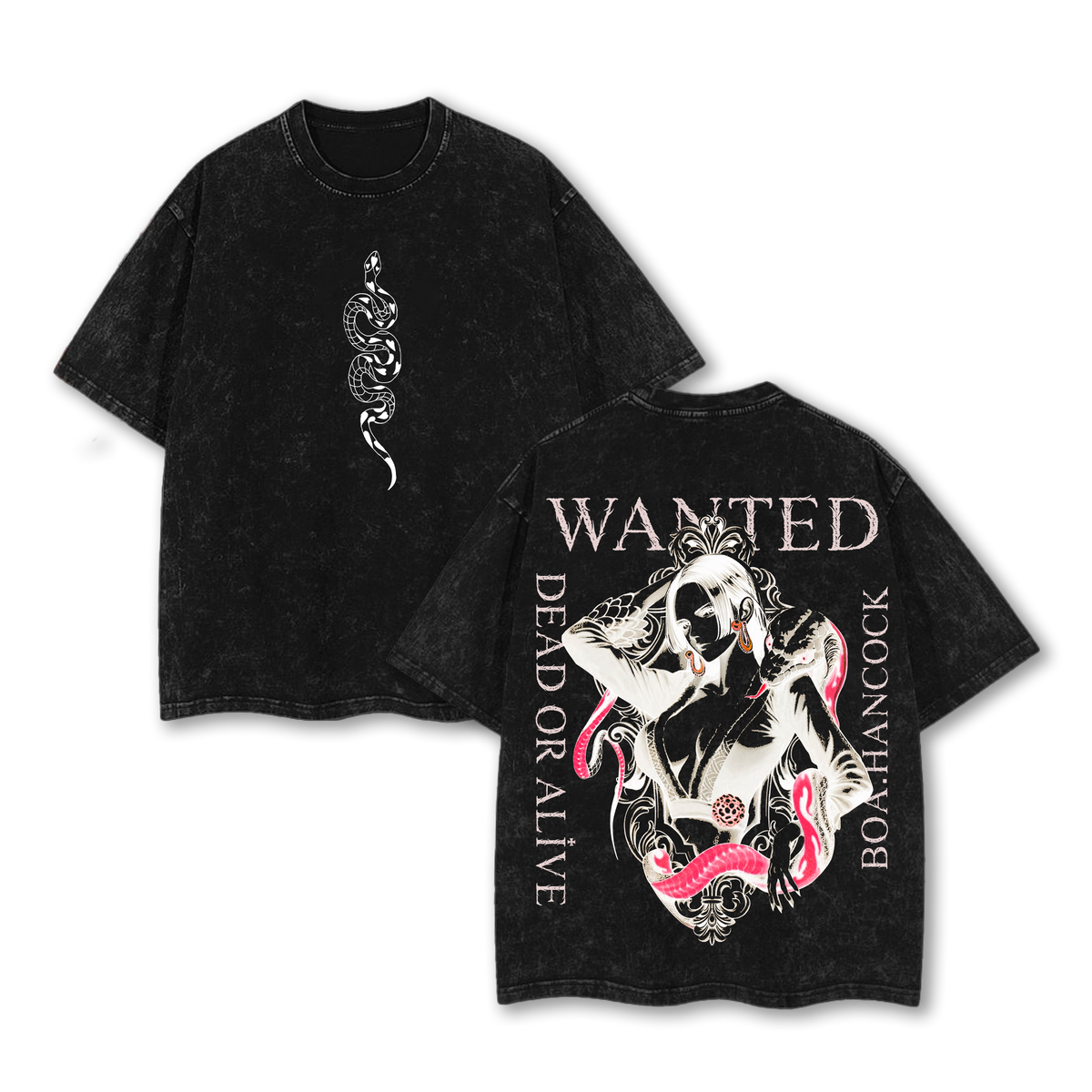 Retro Boa Hancock One Piece Washed Tee, Oversized Heavyweight Cotton Anime Streetwear Graphic Shirt