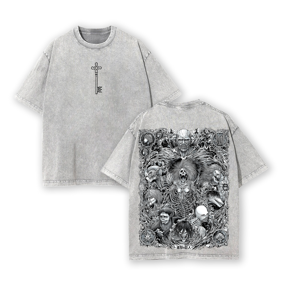The Key Shingeki no Kyojin - Attack On Titan Anime Double Printed Washed Tee