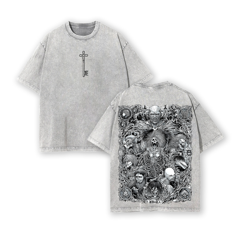 The Key Shingeki no Kyojin - Attack On Titan Anime Double Printed Washed Tee