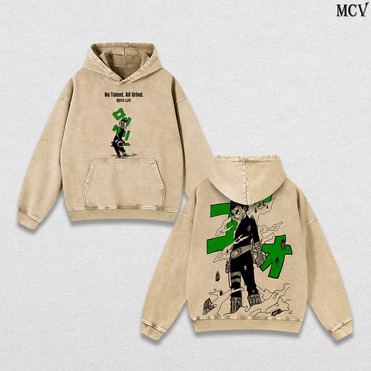Rock Lee Hoodie, Naruto Anime Washed Hoodie, Hard Work Taijutsu Graphic Vintage Hoodie