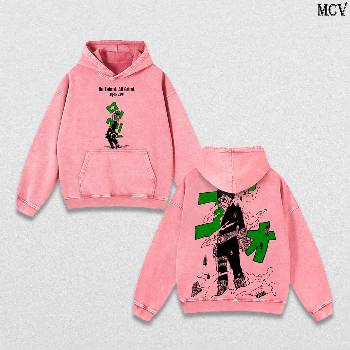 Rock Lee Hoodie, Naruto Anime Washed Hoodie, Hard Work Taijutsu Graphic Vintage Hoodie