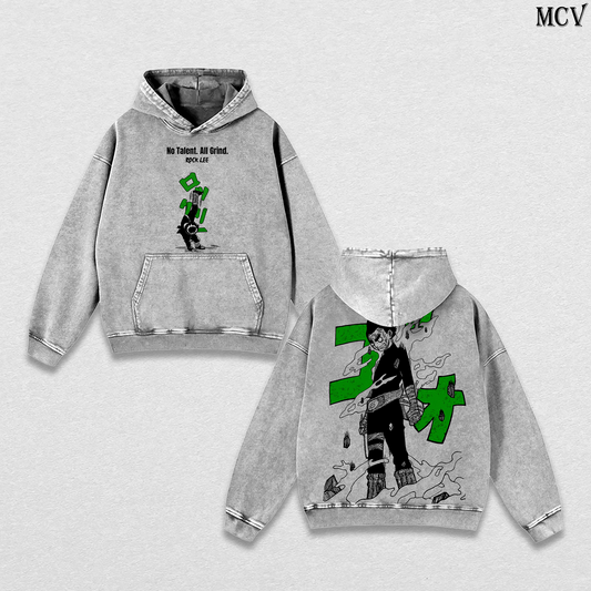 Rock Lee Hoodie, Naruto Anime Washed Hoodie, Hard Work Taijutsu Graphic Vintage Hoodie