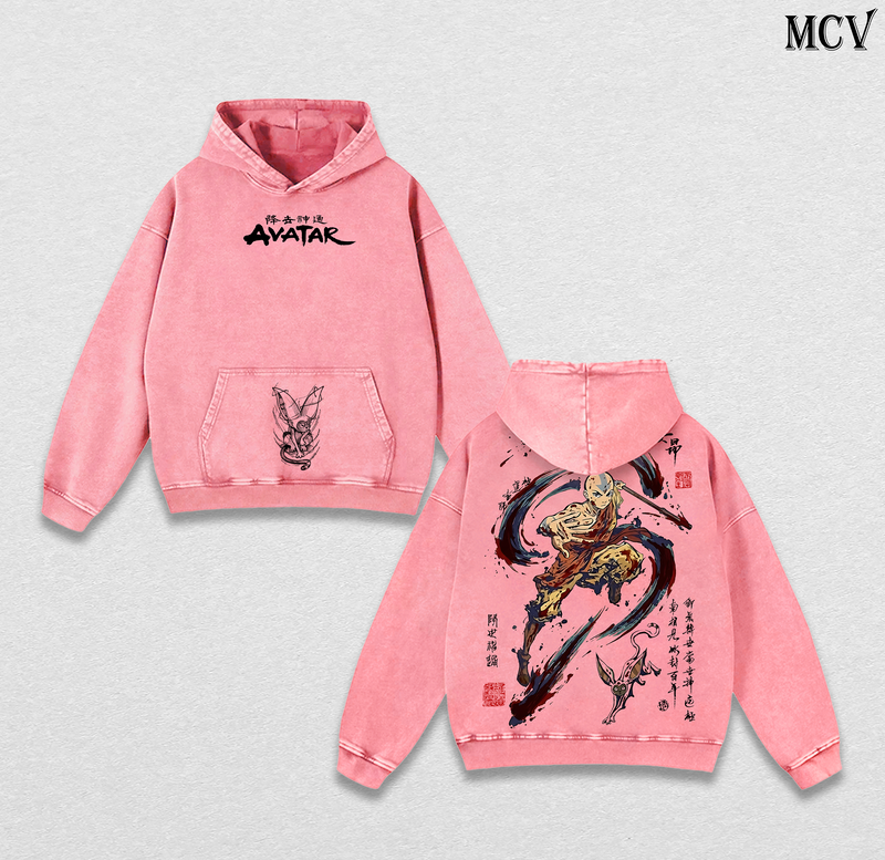 Aang Avatar Hoodie, Avatar The Last Airbender Washed Hoodie, Elemental Power Graphic Hoodie