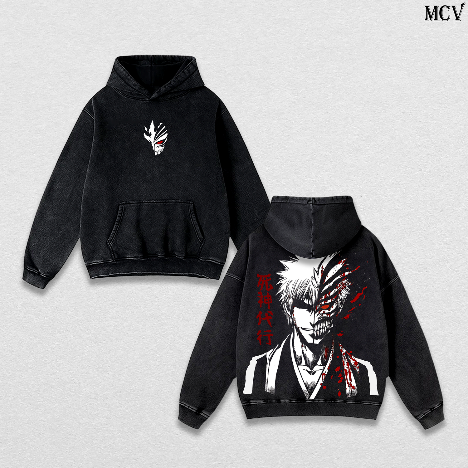 Ichigo Kurosaki Hoodie, Bleach Anime Washed Hoodie, Soul Reaper Graphic Vintage Hoodie