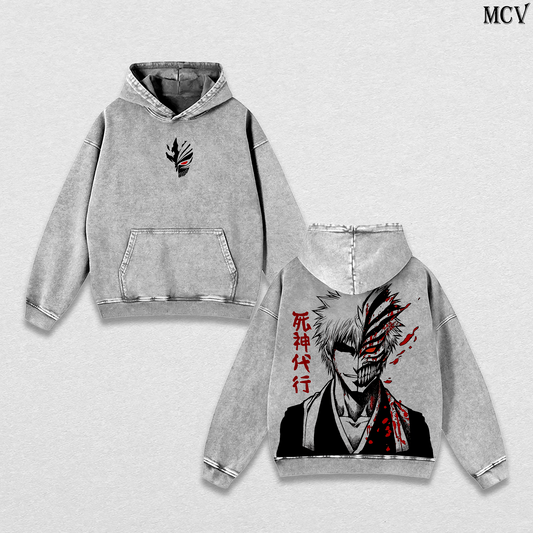 Ichigo Kurosaki Hoodie, Bleach Anime Washed Hoodie, Soul Reaper Graphic Vintage Hoodie