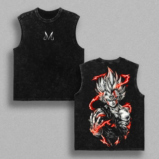Warrior Power T-Shirt – Vintage Washed DBZ Inspired Tee, Anime Graphic Shirt, Oversized Soft Cotton Streetwear, Unisex Casual Apparel