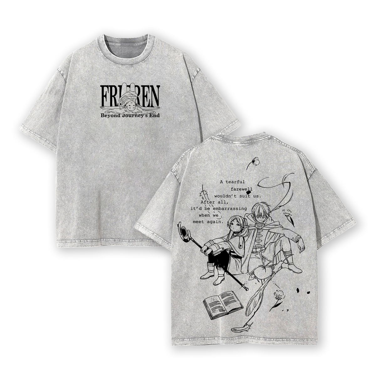 Frieren × Himmel Tee Washed – Beyond Journey’s End Vintage Washed Oversized Heavy Cotton Anime Manga T-Shirt