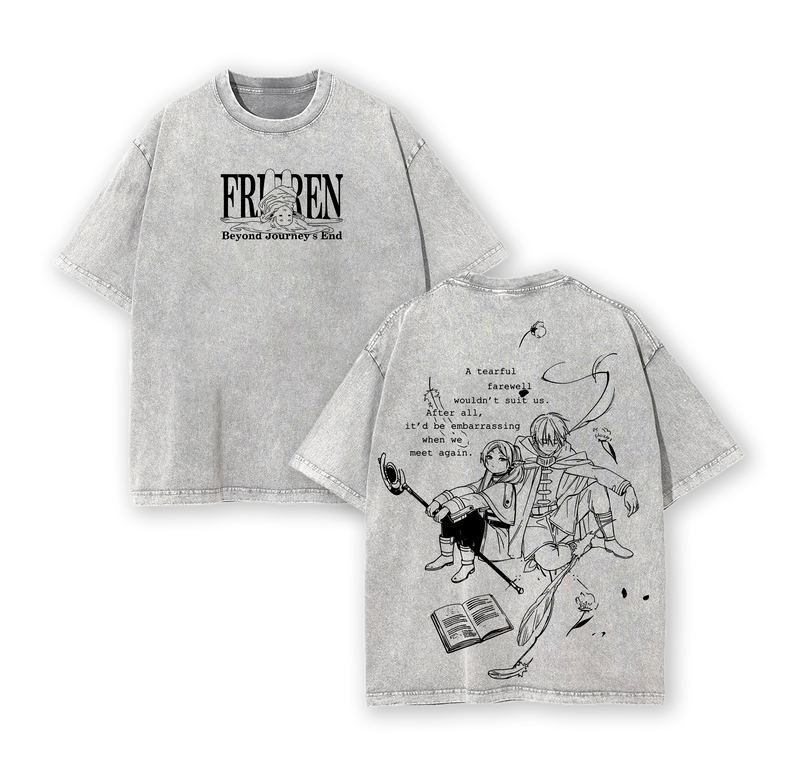 Frieren × Himmel Tee Washed – Beyond Journey’s End Vintage Washed Oversized Heavy Cotton Anime Manga T-Shirt