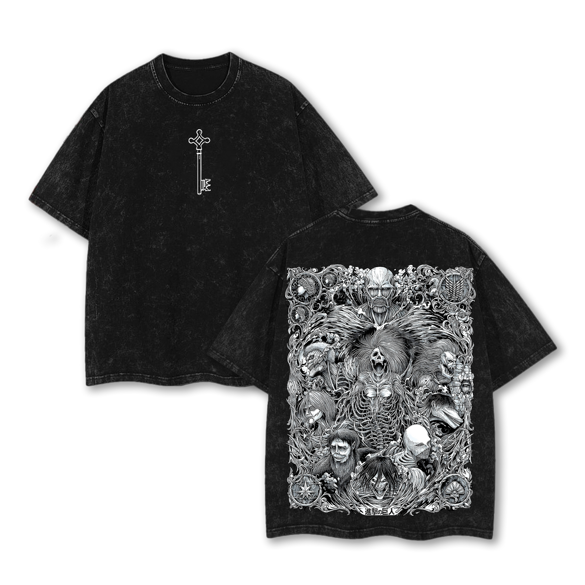 The Key Shingeki no Kyojin - Attack On Titan Anime Double Printed Washed Tee