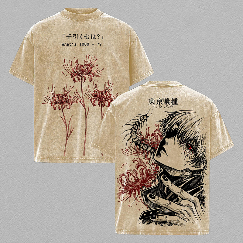 Tokyo Ghoul Anime T Shirt, Ken Kaneki Graphic Tee, Oversized Acid Washed Cotton Shirt, Streetwear Manga Merch, Unisex Casual Outfit Gift