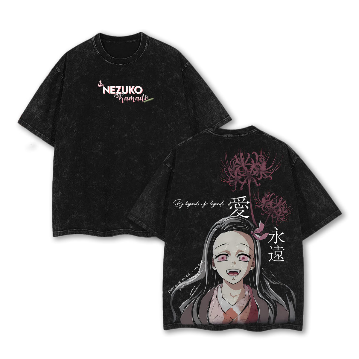 Nezuko Kamado Vintage Washed Tee, Demon Slayer Anime Oversized Unisex T-shirt, Heavy Cotton Double Print Manga Top