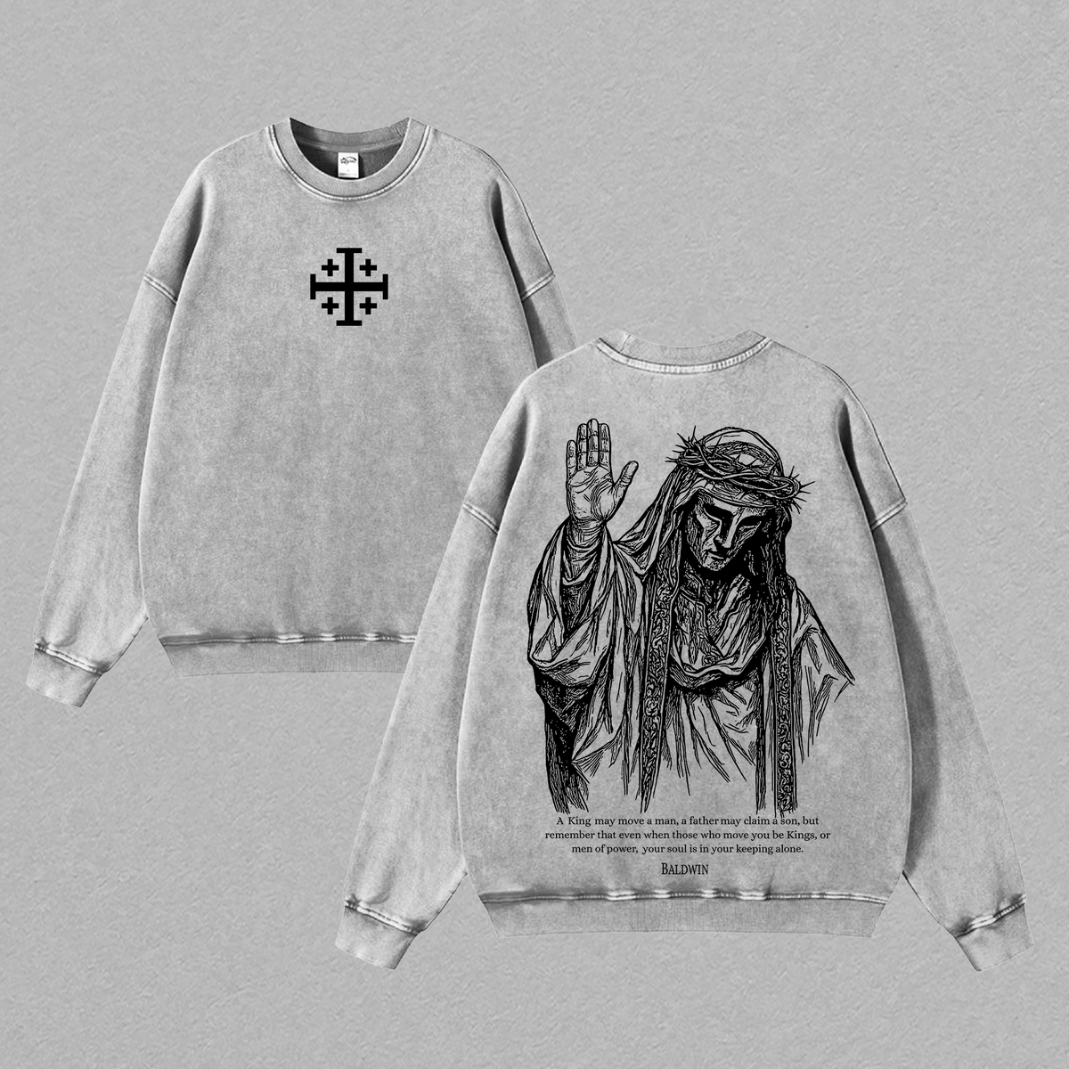 Baldwin IV The Leper King T-Shirt Washed, Crusader King of Jerusalem Tee, Jerusalem Cross Medieval Christian Shirt, Vintage Washed Gothic Faith Streetwear - Jesus Apparel - Christian Outfit