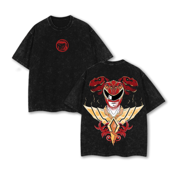 Red Ranger - Power Rangerssss Vintage Wash Tee Collection | Mighty Morphin Oversized Anime Shirt